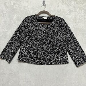 Ann Taylor LOFT Jacket Women 4 Black White Scroll Swirl Pattern Crop Blazer